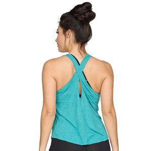 Camiseta sin mangas para mujer, color blanco, algodón suave, chaleco deportivo, espalda cruzada, top de entrenamiento, impresión de logotipo personalizado, top de fitness - Product Image 6