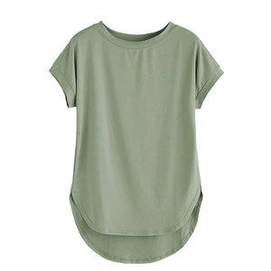 เสื้อยืดแขนสั้นสำหรับผู้หญิงเสื้อยืดเอวสูงคอกลมลำลองสไตล์ยาว - Product Image 1