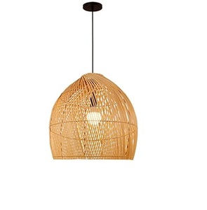 Lampe suspendue en rotin de qualité Standard couleur marron clair lampe en fer pour salon chambre bureau fait à la main personnalisé - Product Image 1