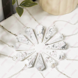 Péndulos Generadores de Energía Aura, Tallados en Howlite Blanca, Diseño Elegante, Ecológicos, Facetados, para Feng Shui - Product Image 1