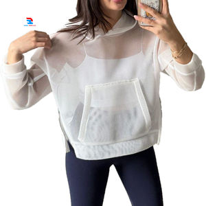 Oversize Quick Dry Sheer Mesh Hoodies Top <b>Women</b> Lightweight Sexy Streetwear See Through Hoodie Custom Mesh Pullover Hooded - Product Image 1