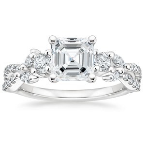 Juego de anillos de diamantes de moissanita clásica, banda de vid intrincada, detalle de hoja de cuentas, anillos de boda de compromiso finos de plata 925 para fiestas - Product Image 2