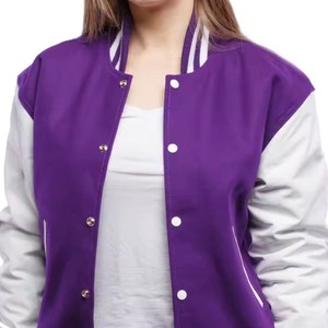 Logo personnalisé imprimé Letterman Varsity veste pour femmes prix de gros en peau de mouton en cuir respirant coton rembourrage laine doublure - Product Image 4
