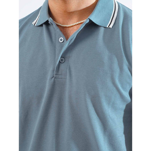 Men's Solid Color Short Sleeve Polo <b>Shirt</b> Cotton Pique Casual Style Light Blue - Product Image 5