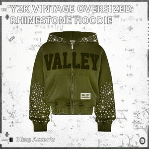 Custom 450 Gsm French Terry Sudadera con capucha con cremallera Y2K Vintage Streetwear Rhinestone 3D bordado Sun Faded apenado recortado - Product Image 5