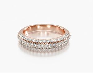 Alliance de mariage en or rose 14 carats pour femme, demi-éternité à 3 rangs, diamant de laboratoire taille ronde, mignonne - Product Image 3