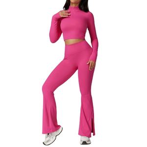 Traje de yoga para gimnasio de mujer con manga larga y cremallera, camisa deportiva para correr, entrenamiento de empuje, ropa deportiva femenina - Product Image 4