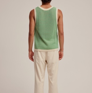 Summer Beach Custom Cotton Hollow High Twist Cotton <span class=keywords><strong>Crochet</strong></span> Loose Sleeveless Top Knitted Vest Men's Sweater - Product Image 4