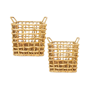 CESTA DE ALMACENAMIENTO DE JACINTO DE AGUA redonda de bambú de ratán hecho a mano con asas y forro de algodón suave para lavandería y juguetes - Product Image 1