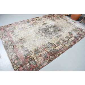 5.4x9.6 ft Large Turkish Rug, Vintage Rug, <b>Brown</b> Pink Floral <b>Wool</b> Rug - Product Image 2