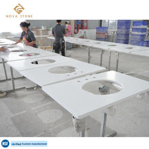 NV171 Dessus de coiffeuse en quartz Projet de fabrication de lavabo ovale OEM Dessus de coiffeuse de salle de bain en quartz blanc artificiel antichoc - Product Image 3
