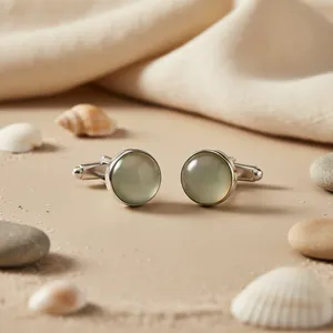 Boutons de manchette en argent pour homme avec pierre précieuse grise, cadeau de mariage, bijoux en or et onyx, pinces à cravate - Product Image 2