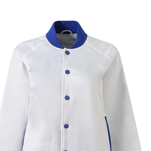 Zeta White Satin Varsity Bomber Jacket Unisex Ligero con cinta personalizada y logotipos de letras griegas bordadas - Product Image 4