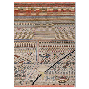 พรมไหมพรมผสมไหมไผ่สีเบจน้ำตาลลายปะติดปะต่อทรงสี่เหลี่ยมผืนผ้าสำหรับตกแต่งบ้าน ห้องนั่งเล่น และทางเดิน - Product Image 1