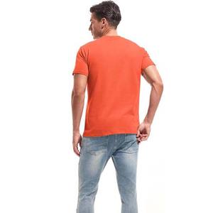 Camiseta de Hombre Lisa, Holgada, con Hombros Caídos, Color Naranja, Cuello Redondo, Algodón y Poliéster, para Verano - Product Image 3