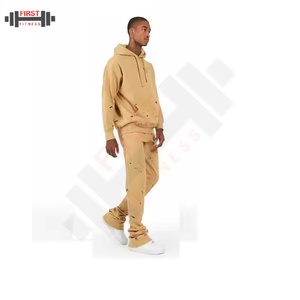 Meilleur prix de gros, vêtements décontractés, survêtement uni pour homme, délavage acide, élastique, dernière mode, sweat-shirt à capuche, pantalon de survêtement - Product Image 4