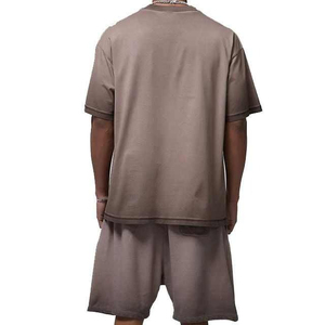 Ensemble de shorts pour hommes Streetwear délavés à l'acide, poids lourd, ample, 100% coton, pantalon court décontracté et ensemble de t-shirts délavés à l'acide - Product Image 4