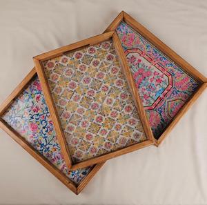 Bandeja para servir frutas de madera con acabado esmaltado, bandeja de comida de forma redonda para utensilios de cocina, bandejas decorativas para servir con patrón Floral de mesa - Product Image 3