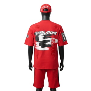 Conjunto de Camiseta y Pantalones Cortos de Algodón Jersey Grueso de 220 GSM para Hombre, Construcción de Paneles con Logotipo Personalizado, Conjunto de 2 Piezas - Product Image 5