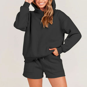 Wholesale Solid Color <b>Women</b> Hoodies <b>and</b> <b>Shorts</b> <b>Sets</b> 2025 New Design Comfortable <b>Women</b> Hoodie <b>and</b> <b>Shorts</b> <b>Set</b> - Product Image 6