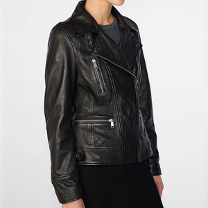 Chaquetas de cuero genuino para mujer, mejor oferta de precio para 2025, chaquetas de estilo motorista de cuero negro de alta calidad para mujer, personalizadas - Product Image 6