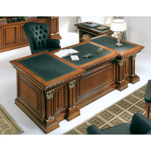 Cherry <b>Wood</b> Veneer Rectangular Executive <b>Desk</b> Brown and Black <b>Solid</b> Cherry Finish 1-Year Warranty - Product Image 1