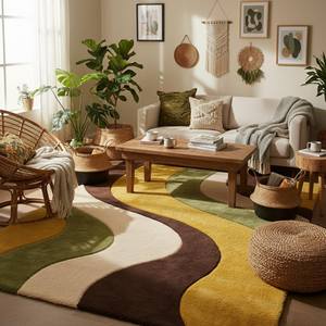 Hand-Tufted Wool <b>Living</b> <b>Room</b> <b>Rug</b> | Retro Abstract Sculptural Modern Area Carpet with Latex Backing Vintage Decor - Product Image 2