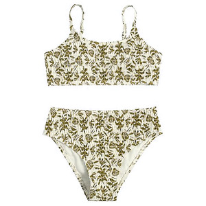 Conjunto de Bikini Floral de 2 Piezas para Mujer de Alta Calidad, Top Fruncido, Braguita de Cintura Alta, Estampado Digital, Traje de Baño Elástico - Product Image 3