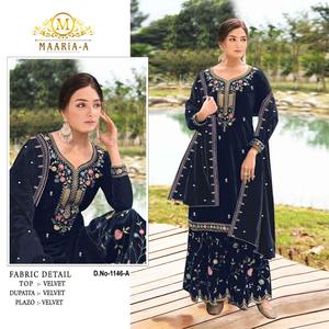 Style Moderne Dressing Déguisement Pur Velours Salwar Suit & Dupatta Avec Broderie Séquence Khatli Travail Fabricant De L'Inde - Product Image 5