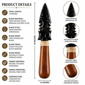 Cuchillo Decorativo de Obsidiana Negra de 10 Pulgadas, Cristal Volcánico Natural Tallado, Athame Espiritual Coleccionable - Product Image 2
