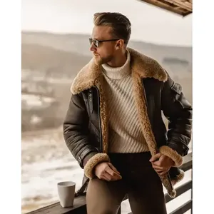 Mens Shearling B3 Flying Bomber Sheepskin Leather Coat - Product Image 2