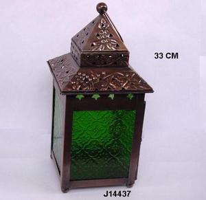 Linterna de hierro marroquí con acabado de cobre, decoración del hogar de vidrio rojo para fiesta, boda y Navidad - Product Image 4