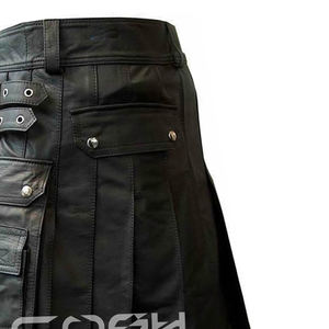Kilt utilitario plisado gladiador de cuero negro real para hombre clásico con bolsillos de carga Proveedor y fabricante - Product Image 4