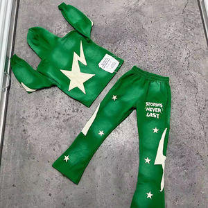 Custom Applique bordado Patchwork Logo Jogging 2 piezas Set Sudaderas con capucha desgastadas Chándales para hombres - Product Image 6