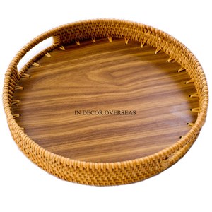 Forme ronde meilleure qualité rotin en bois fait nourriture et autres articles plateau de service maison et hôtel Table basse fournitures de pièce maîtresse - Product Image 1