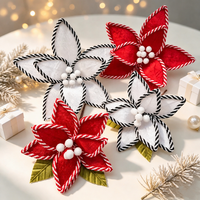 Branches de fleurs artificielles en velours rouge et blanc pour décorations de Noël