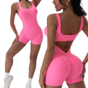 1 Pcs Backless Yoga Suit U <b>Neck</b> Sleeveless Sports Jumpsuit Solid Color Threaded Stretch Women Bodysuit Without Bust <b>Pads</b> - Product Image 3