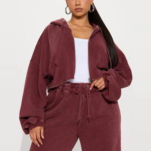 Ensemble de survêtement décontracté d'hiver pour femmes, personnalisé, écologique, à séchage rapide, grande taille, en coton, deux pièces, avec fermeture éclair, sweat-shirt à capuche et short - Product Image 2