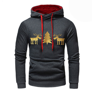 Nuevas llegadas personalizadas 100% algodón estampado informal canguro bolsillo hombres Navidad pulóver sudaderas con capucha - Product Image 4