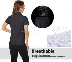 เสื้อโปโลกอล์ฟสีทึบลำลองสำหรับผู้หญิงเสื้อแขนสั้นแบบแห้งเร็ว UPF 50 + มีปกเสื้อเจอร์ซีย์ป้องกันแสงแดดคุณสมบัติต่อต้านริ้วรอย - Product Image 6