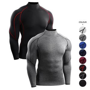 เสื้อยืดแขนยาวคอสูงสำหรับผู้ชาย ผ้ารัดรูป แห้งเร็ว ยืดหยุ่น เหมาะสำหรับออกกำลังกาย วิ่ง และฝึกซ้อม - Product Image 2