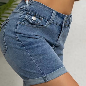 Shorts de Mezclilla Desgastados de Cintura Alta para Mujer, Shorts de Jean a la Moda para Verano, Ropa Casual de Calle, Ajustados y Elásticos - Product Image 2