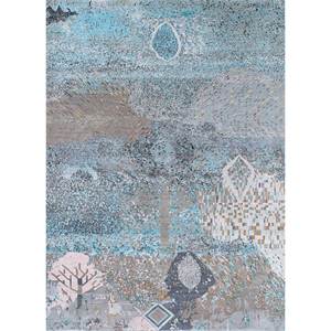 Tapis abstrait noué à la main en laine et soie de bambou Manchaha, bleu, rectangulaire, motif puzzle, pour la maison, le salon, le couloir, modèle Le-5077 - Product Image 1