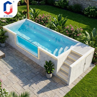 Piscine hors sol pour jardin avec panneau latéral transparent, cascade et terrasse surélevée pour villa, piscine extérieure