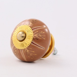 Wholesale Handmade Decorative Ceramic Drawer Knobs Golden Furniture Dresser Cabinet Pulls Leaf Kitchen Cupboard <b>Door</b> <b>Handles</b> - Product Image 2