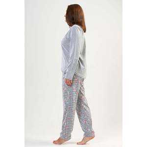 KADIN P.SUPREM XXL O YAKA UZUN KOL ETEGI OVAL CEPLI PIJAMA TAKIM - สีเทาผสมสี - สีเทาผสมสี - Product Image 2
