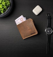 Dompet Kulit Asli Vintage Lipat Pendek Portabel Desain Kustom DIY Transfer Panas untuk Pria LBW-0047