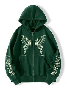 High Quality Cotton Women's Hoodie Embroidered <b>Butterfly</b> Zip-Up Terry Hooded Jacket Winter Acid Wash Eco-Friendly Sublimated - Product Image 2