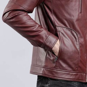 <b>Men's</b> Genuine <b>Leather</b> Winter <b>Jacket</b> Breathable Stand Collar Zipper Closure Waterproof Custom Color Block Design - Product Image 6