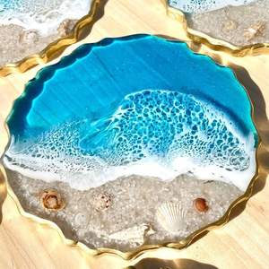 Sous-verre en résine design, style bohème haut de gamme, fait à la main, écologique, surface lisse en époxy pour boissons chaudes/froides - Product Image 2